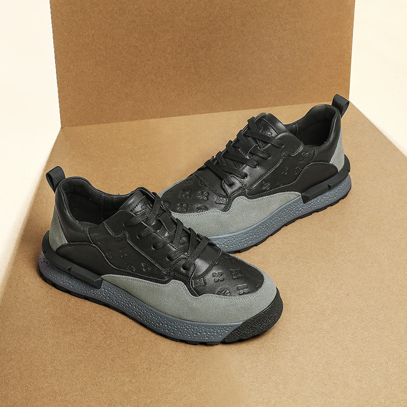 TNV Casual Leather Shoes Genuine Leather Thick Bottom Sneakers Laces Up Breathable DS3319