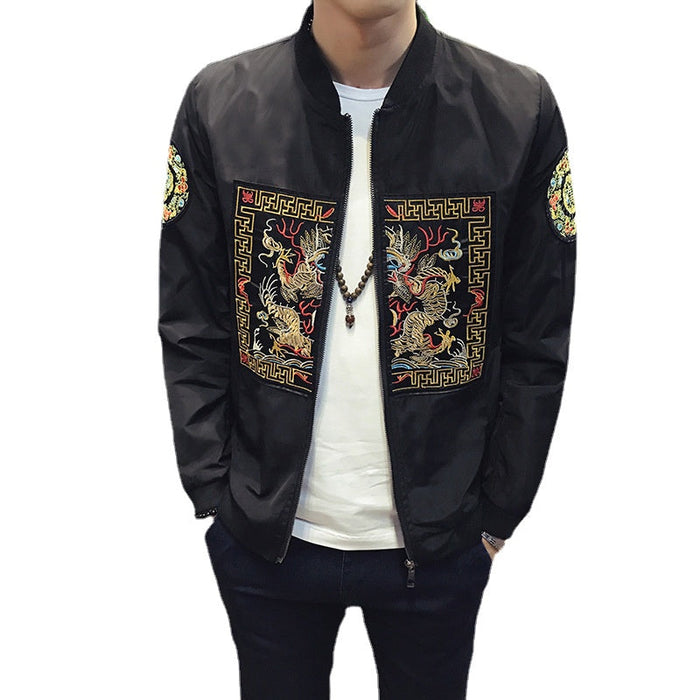 Autumn 2025 New Men's Chinese Jacket Youth Popular Dragon Robe Embroidery Fashion Large Men's Thin Coat(P)