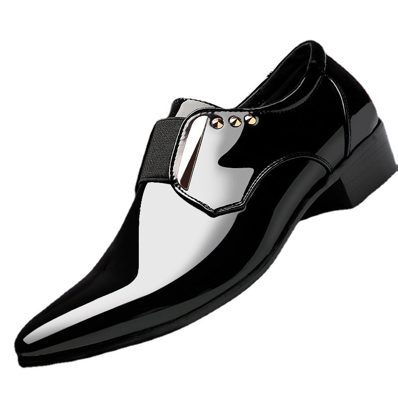 Men's Black Leather Formal Shoes, Pointed Toe, Business, Style 0487