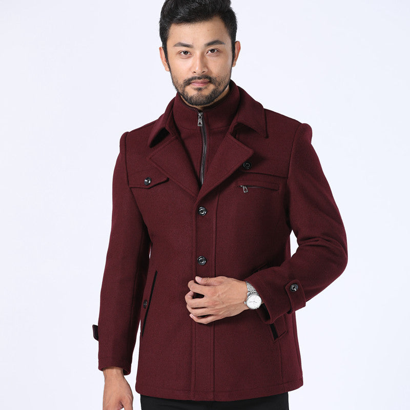 Autumn and winter new thickened woolen coat men's coat medium and long men's woolen trench coat business middle-aged men's clothing