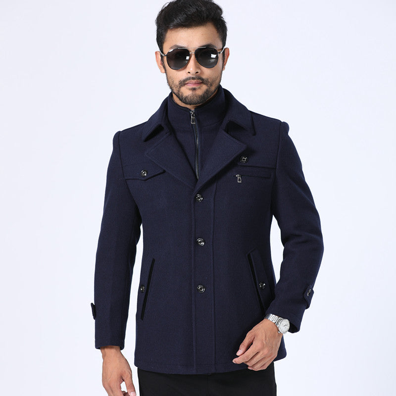Autumn and winter new thickened woolen coat men's coat medium and long men's woolen trench coat business middle-aged men's clothing