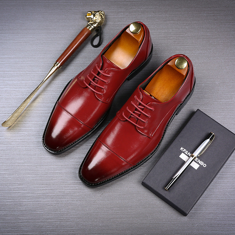 Spring new pointed-toe lace-up business dress leather shoes for men, british style brogue cross-bord