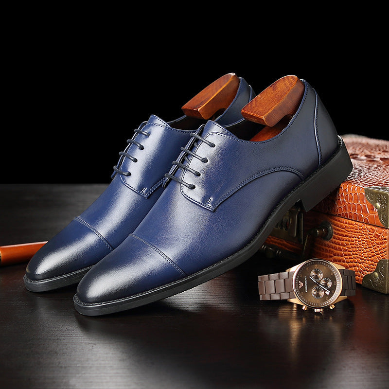 Spring new pointed-toe lace-up business dress leather shoes for men, british style brogue cross-bord