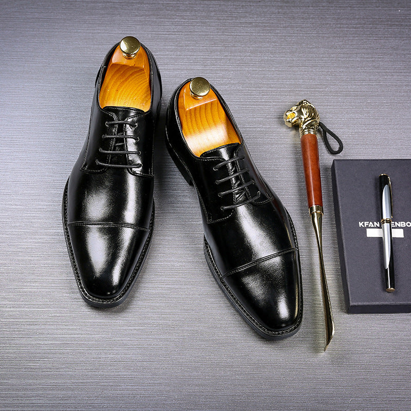 Spring new pointed-toe lace-up business dress leather shoes for men, british style brogue cross-bord