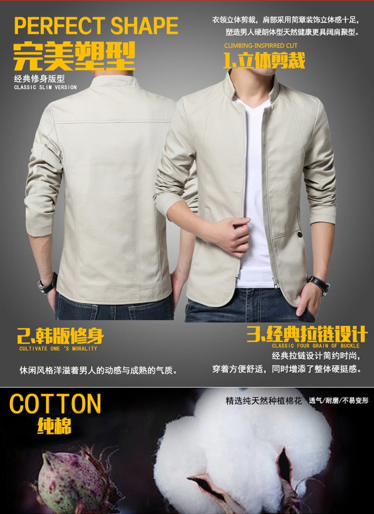 Men's jacket casual washed jacket men's 2018 spring and autumn new Korean version slim handsome pure cotton outer clothes men trend