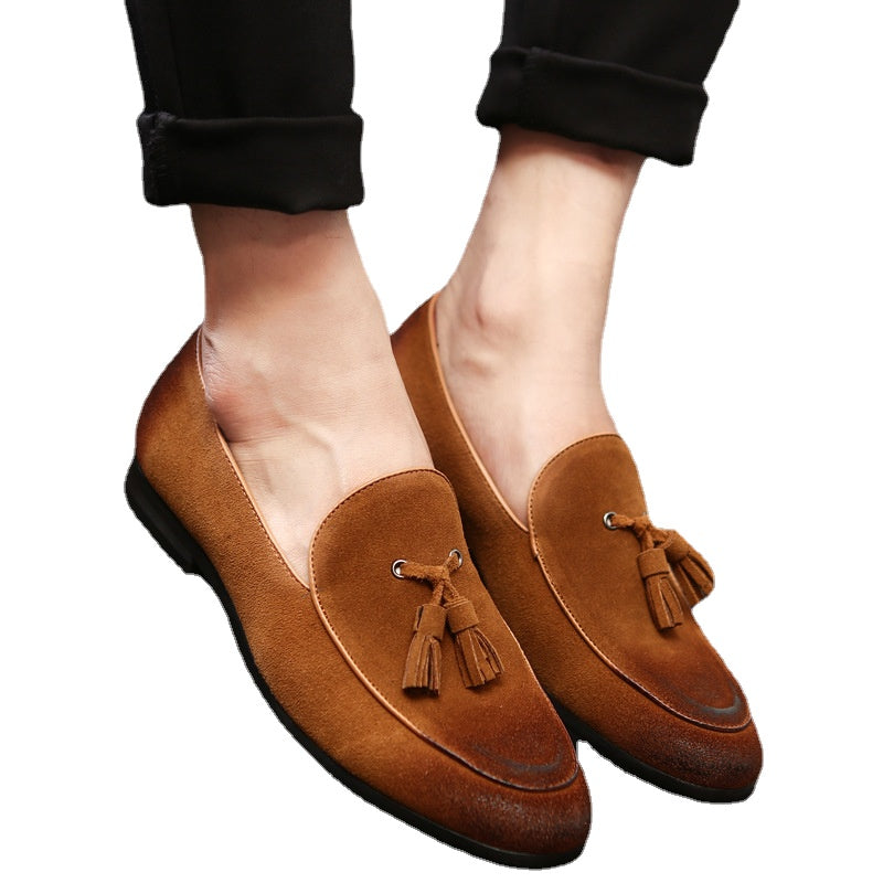 Summer new style suede leather men's shoes leather loafer shoes British men's casual leather shoes Doudou shoes Taobao