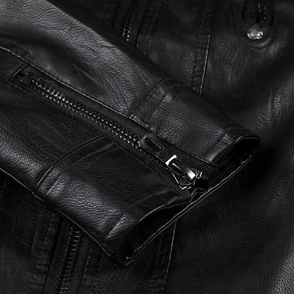Men's Lather Jacket Casual Stand Collar Pu Faux Zip Motorcycle Bomber Jacket