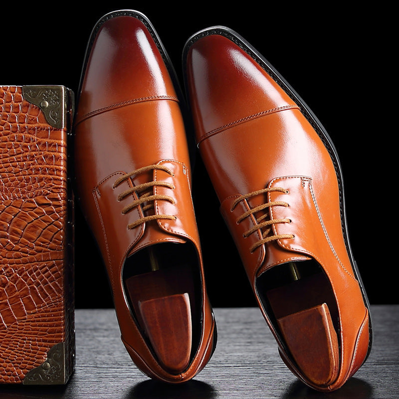 Spring new pointed-toe lace-up business dress leather shoes for men, british style brogue cross-bord