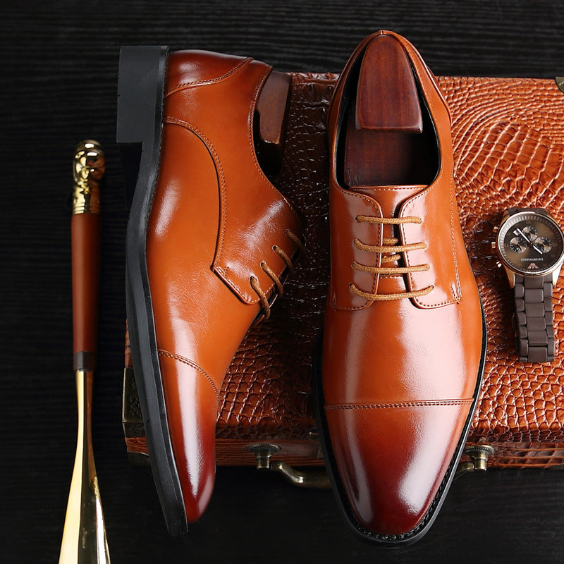 Spring new pointed-toe lace-up business dress leather shoes for men, british style brogue cross-bord