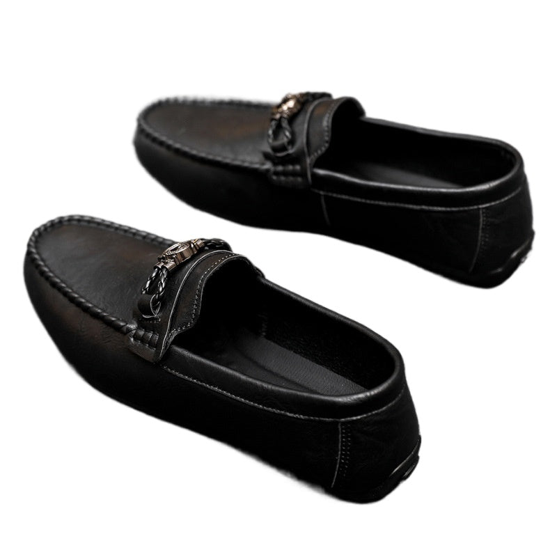 Men's Love Doudou Shoes Men's Work Casual Leather Shoes Black Business Fashion One Pedal Work Trend Shoes Driving