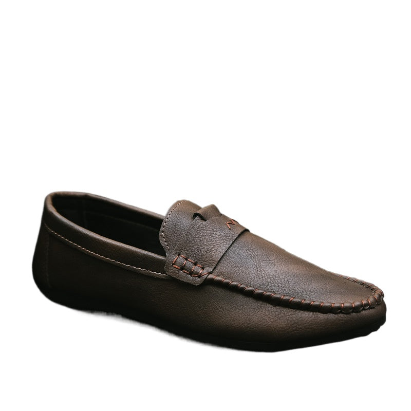 Loafers men's trend 2024 new casual leather shoes summer breathable lazy one pedal soft-soled driving men's shoes
