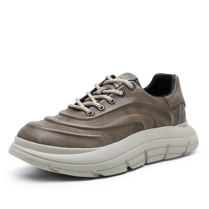 TNV Casual Genuine Leather Shoes Thick Bottom Sneakers Laces Up Breathable DS06037