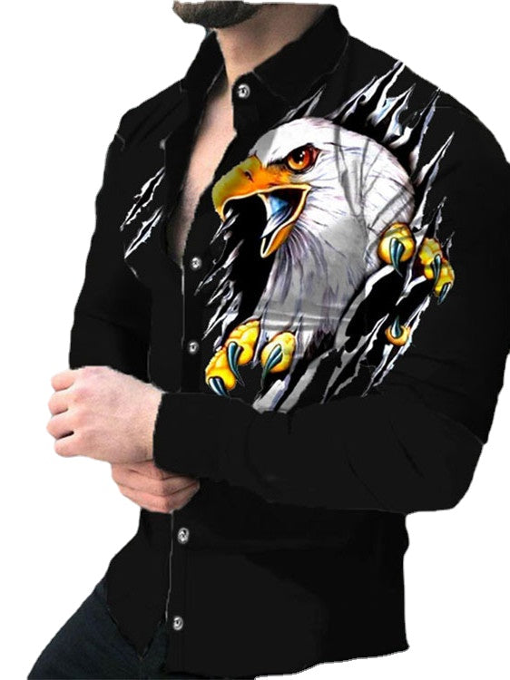 2024 Foreign trade cross-border solid color slim spot all-purpose cotton casual lapel animal print youth shirt