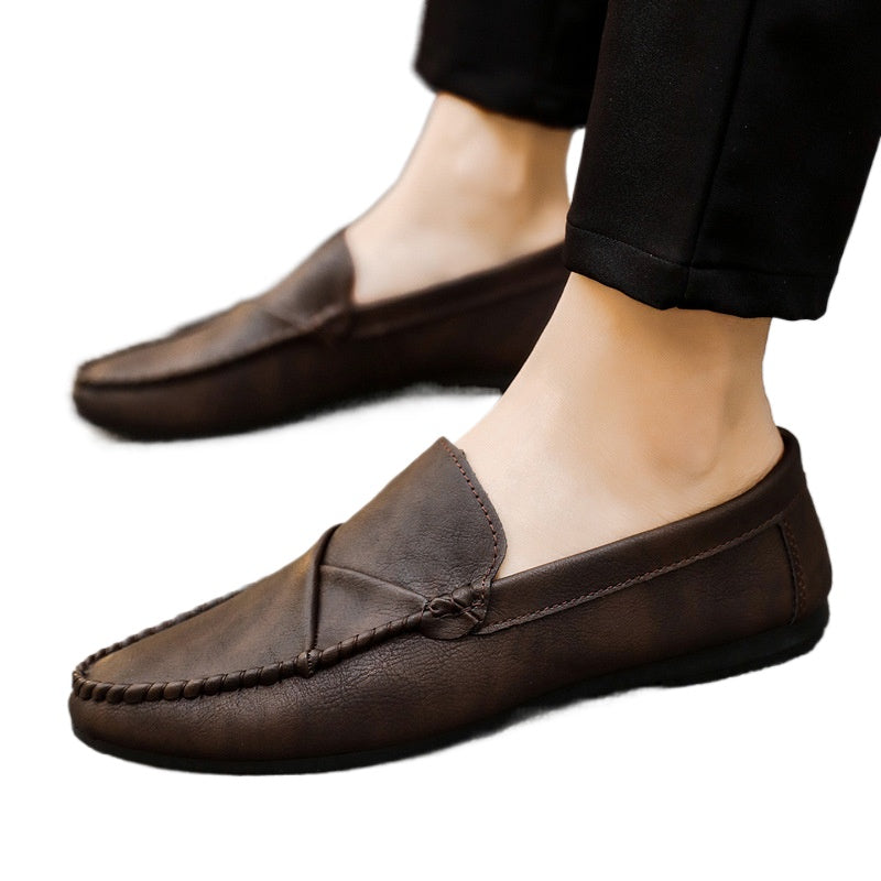 British style work soft sole waterproof casual brown lightweight non-slip boys loafers men's shoes business