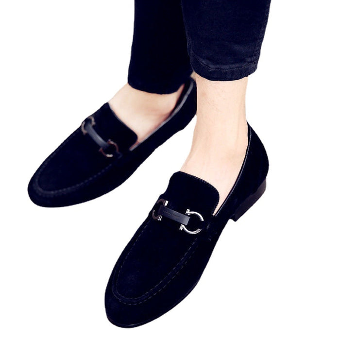 New nubuck leather shoes men's casual Korean British hair stylist pedal lazy peas tide shoes(P)