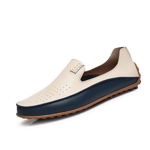 Men's Beige Leather Moccasin Loafers – Style 23