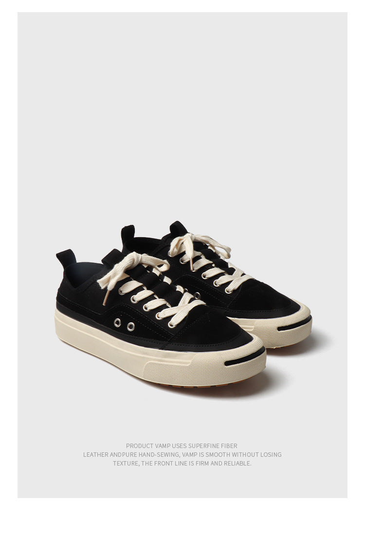 Style Kurume Open Smile Canvas Shoes Men's Retro Skateboard Casual Vulcanized White Shoes