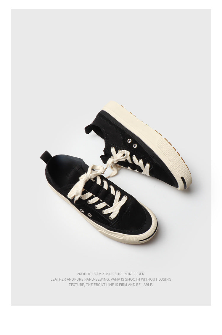 Style Kurume Open Smile Canvas Shoes Men's Retro Skateboard Casual Vulcanized White Shoes