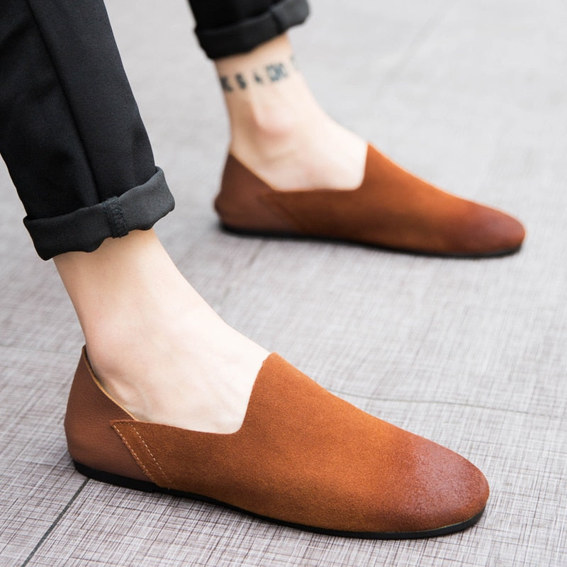 Men's Black Leather Loafers, Retro