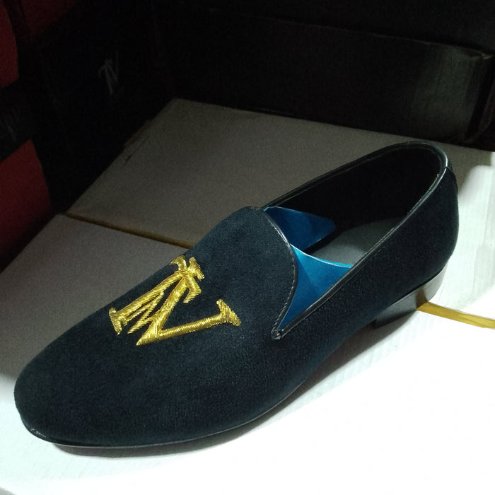 2025 tnv embroidered golden black suade semi formal shoes(P)