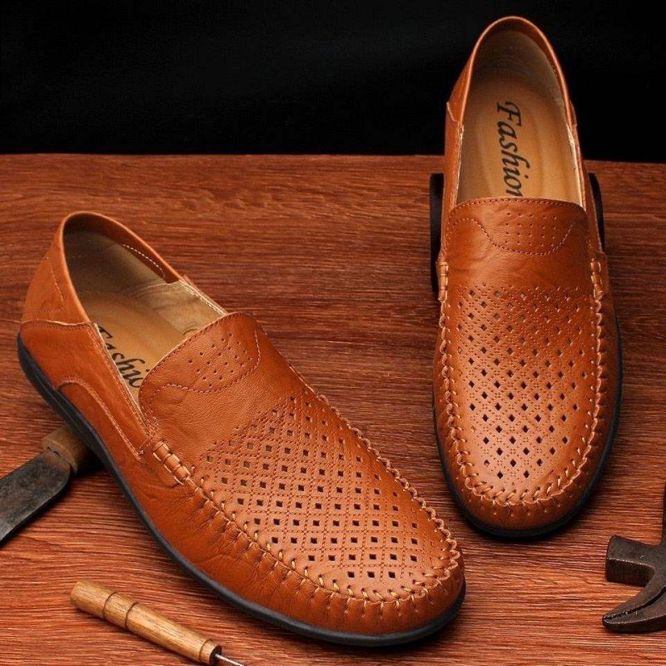 Men's Summer Breathable Soft Leather Slip-on Business Casual Leather Shoes Loafers
