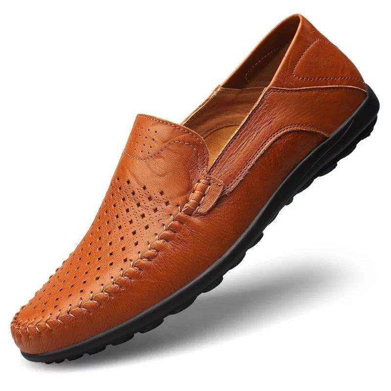 Men's Summer Breathable Soft Leather Slip-on Business Casual Leather Shoes Loafers