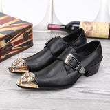 Autumn/Winter Buckle Men's Shoes Korean Style Genuine Leather Business Formal Shoes Men's British Style Pointed Toe Casual Youth Low-Top Shoes