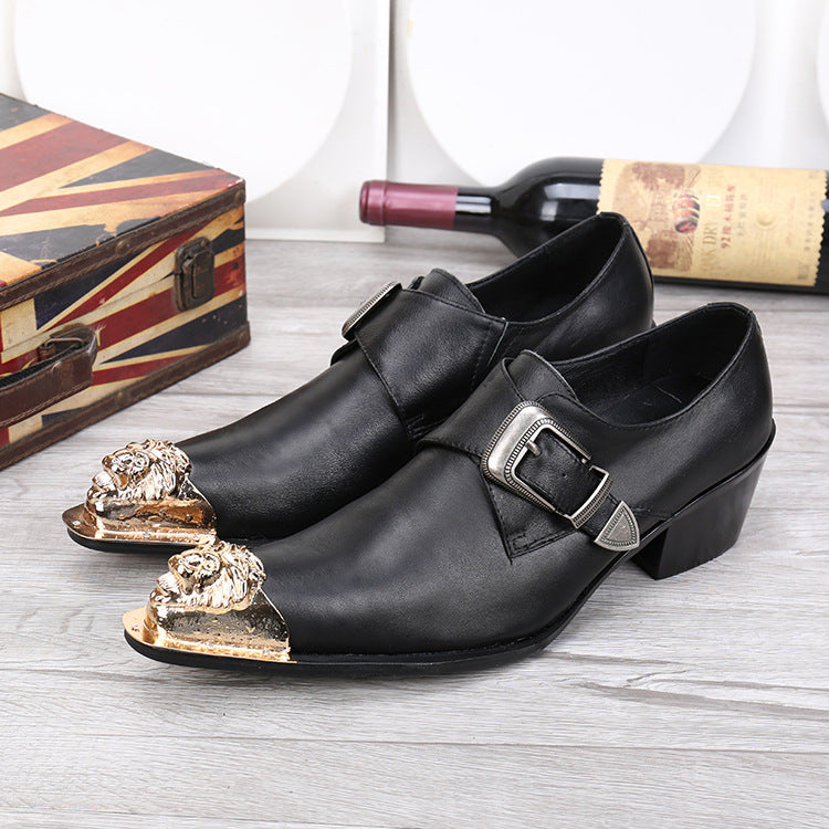 Autumn/Winter Buckle Men's Shoes Korean Style Genuine Leather Business Formal Shoes Men's British Style Pointed Toe Casual Youth Low-Top Shoes