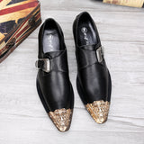 Autumn/Winter Buckle Men's Shoes Korean Style Genuine Leather Business Formal Shoes Men's British Style Pointed Toe Casual Youth Low-Top Shoes