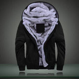 Men's Autumn/Winter Plain Color Hooded Fleece-Lined Thick Cardigan Jacket, New Style for Youth