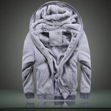 Men's Autumn/Winter Plain Color Hooded Fleece-Lined Thick Cardigan Jacket, New Style for Youth