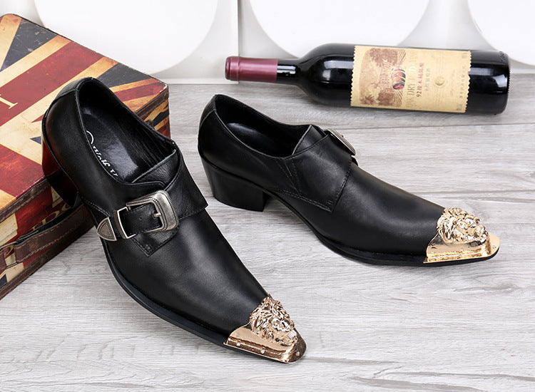 Autumn/Winter Buckle Men's Shoes Korean Style Genuine Leather Business Formal Shoes Men's British Style Pointed Toe Casual Youth Low-Top Shoes