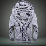 Men's Autumn/Winter Plain Color Hooded Fleece-Lined Thick Cardigan Jacket, New Style for Youth (gray)