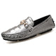 Men's Loafers, Patent Leather, Soft Sole, Crocodile Pattern, Sizes 47 & 48, Casual Leather Shoes, Korean Style, Silver, Summer, Men's Slip-on Shoes (Silver)