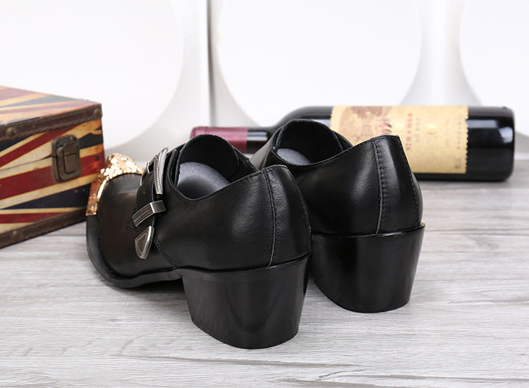 Autumn/Winter Buckle Men's Shoes Korean Style Genuine Leather Business Formal Shoes Men's British Style Pointed Toe Casual Youth Low-Top Shoes