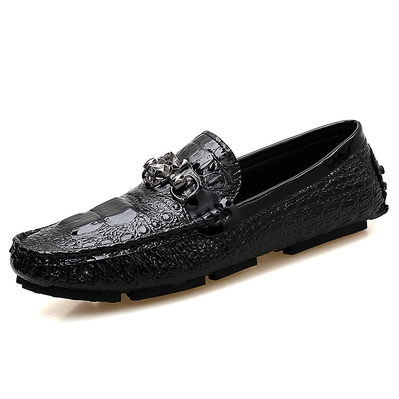 Men's Loafers, Patent Leather, Soft Sole, Crocodile Pattern, Sizes 47 & 48, Casual Leather Shoes, Korean Style, Silver, Summer, Men's Slip-on Shoes