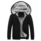 Men's Autumn/Winter Plain Color Hooded Fleece-Lined Thick Cardigan Jacket, New Style for Youth