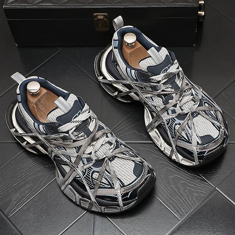 Men's Height-Increasing Platform Breathable Lace-Up Low-Top Retro Distressed Dad Shoes