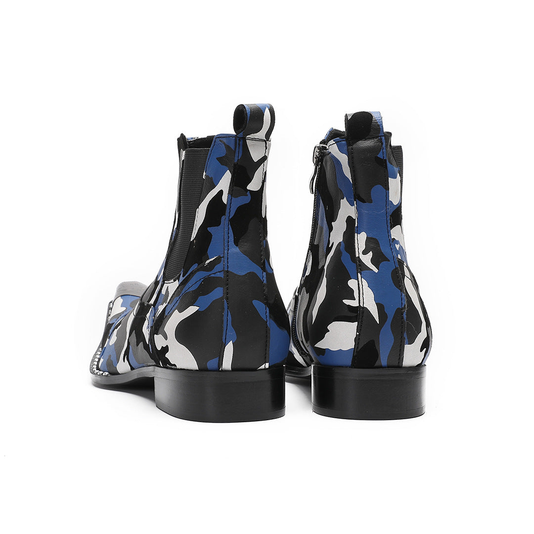 Men's mid-top fashion trend high-top camouflage leather boots tooling boots short boots Martin men's boots iron head men's shoes foreign trade