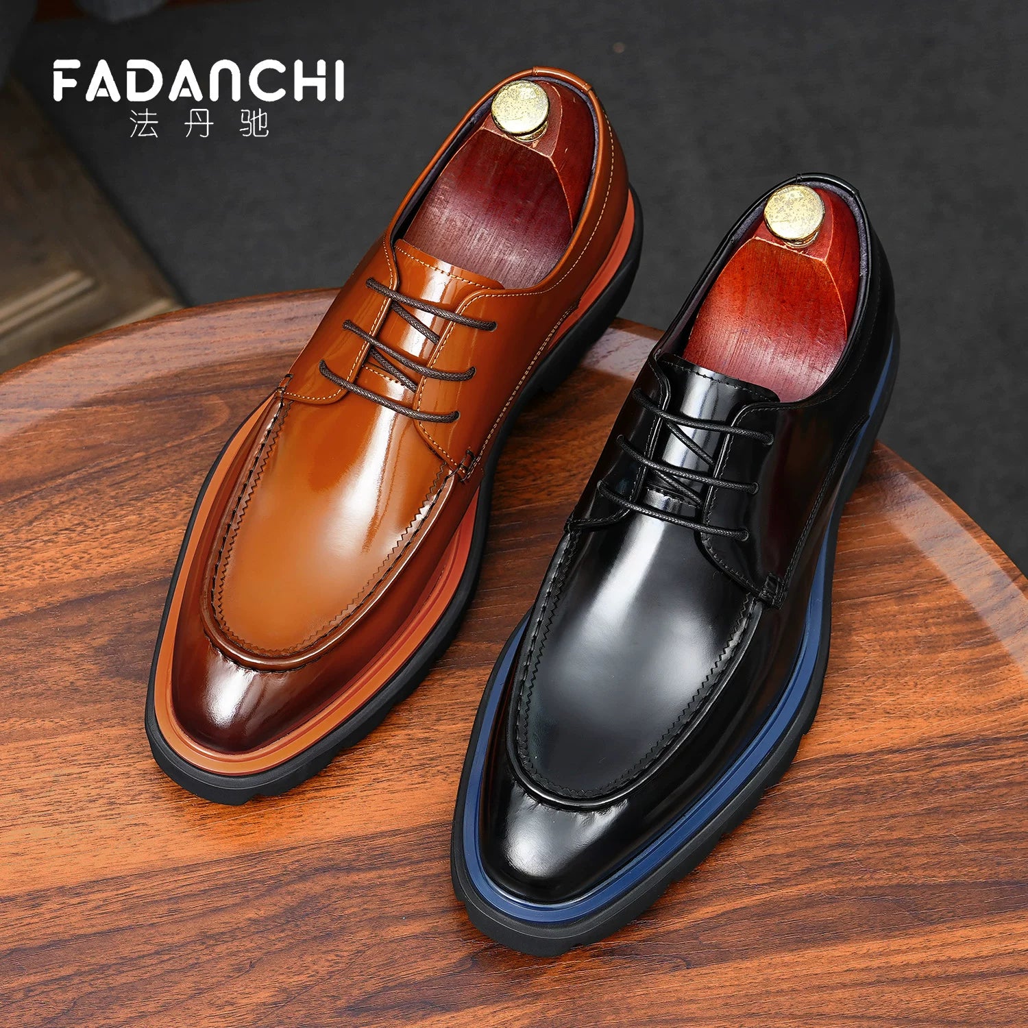 Men's Genuine Leather Derby Shoes, Height Increasing, Thick Sole