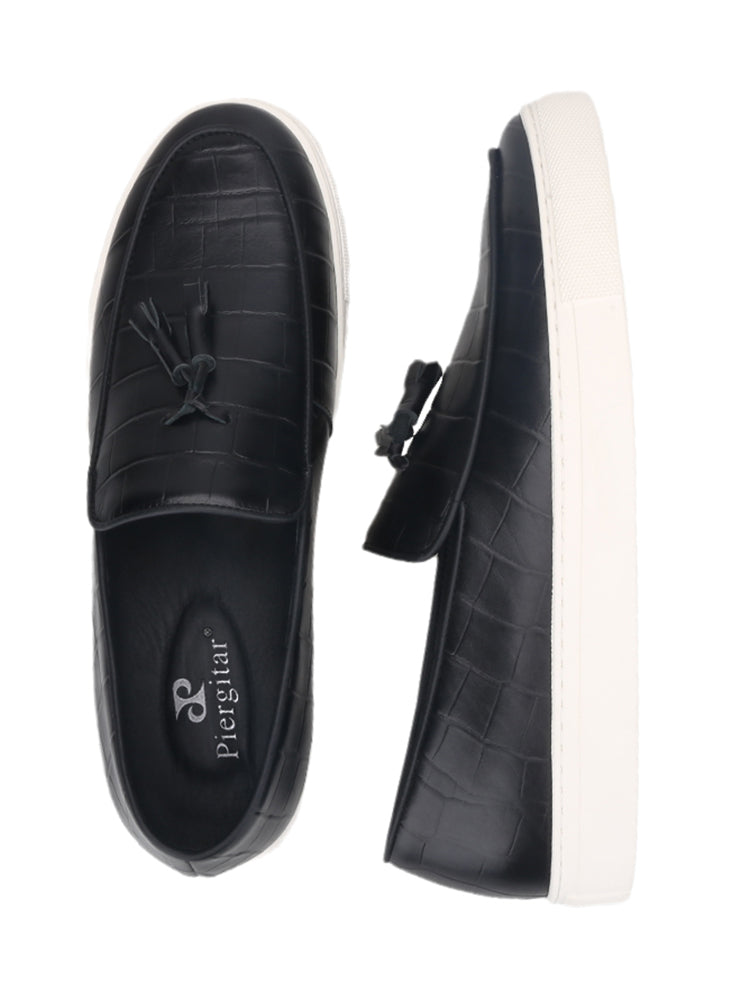 Summer new style genuine leather thick-soled men's casual sneakers European and American style tassel style slip-on sneakers large size