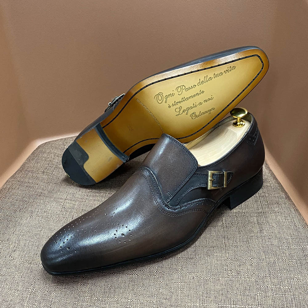 New Men's Pointed Toe Business Casual Men's Shoes Formal Leather Shoes Slip-on British Trend Buckle Men's Shoes Genuine Leather
