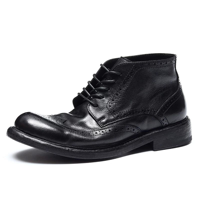 Men's Genuine Leather Martin Boots, Handmade, Brogue