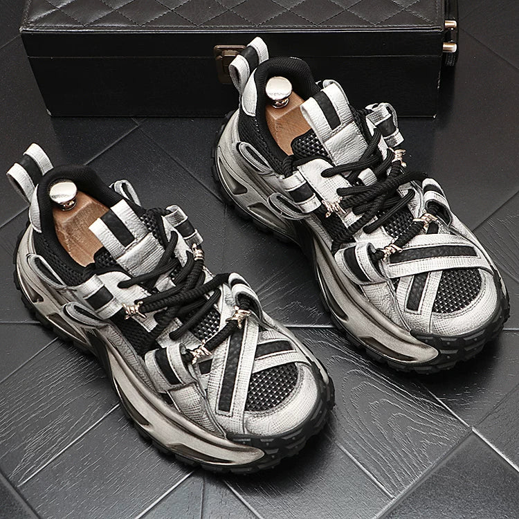Men's Height-Increasing Platform Low-Top Retro Distressed Casual Trendy Dad Shoes