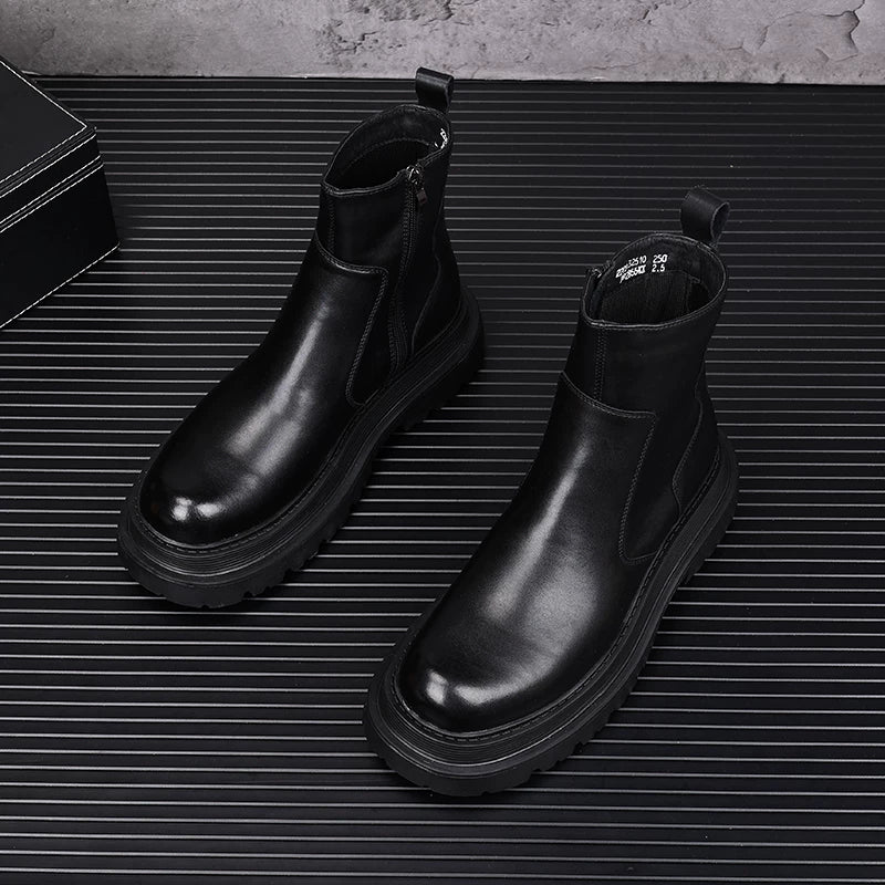 Men's Genuine Leather Martin Boots, Height Increasing, Thick Sole
