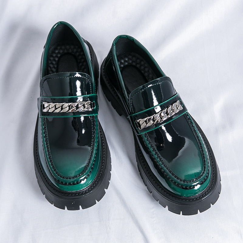 Men's Patent Leather Platform Loafers - Trendy Thick Heel 6