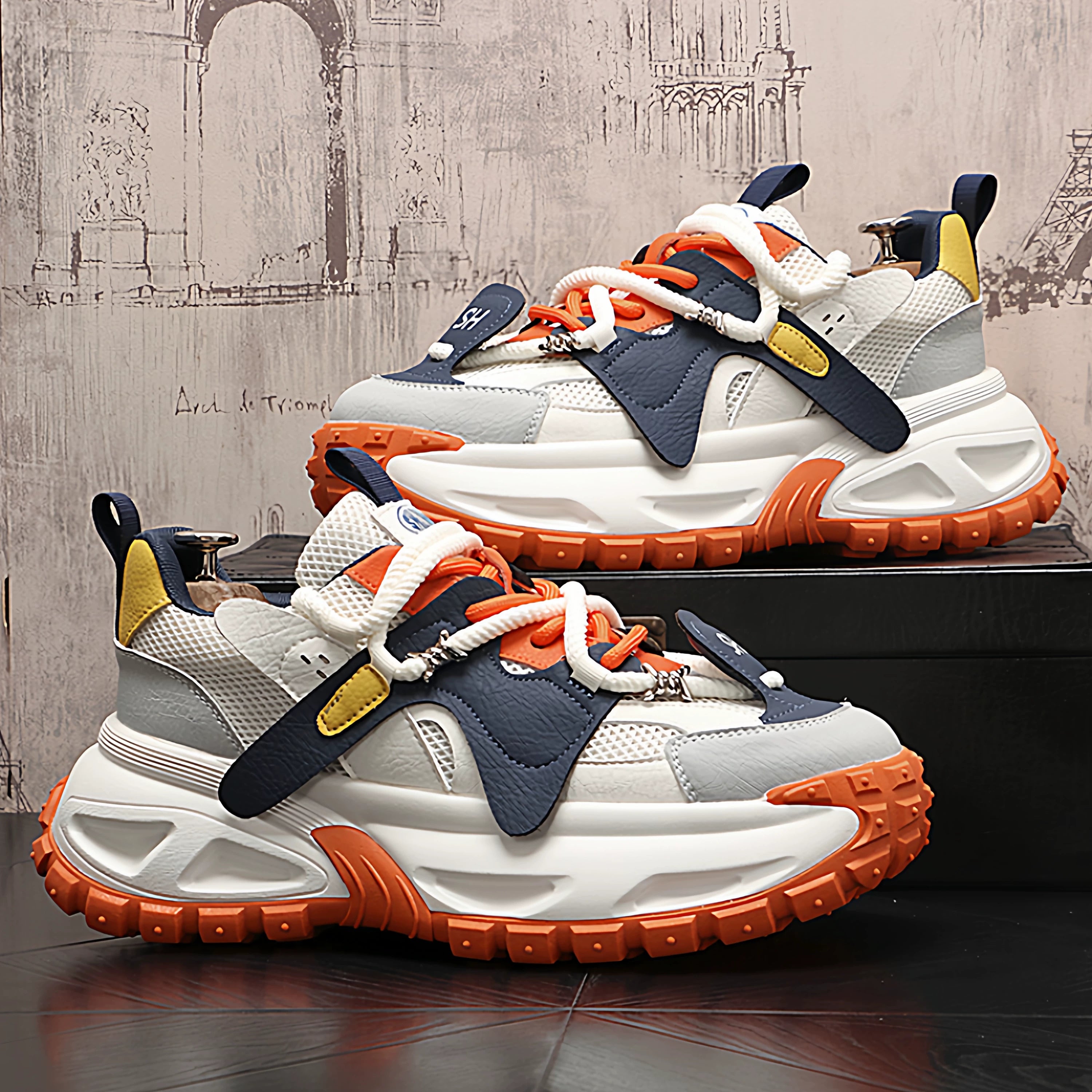 Men's 2026 Spring New Platform Mesh Color-Block Athletic Dad Shoes