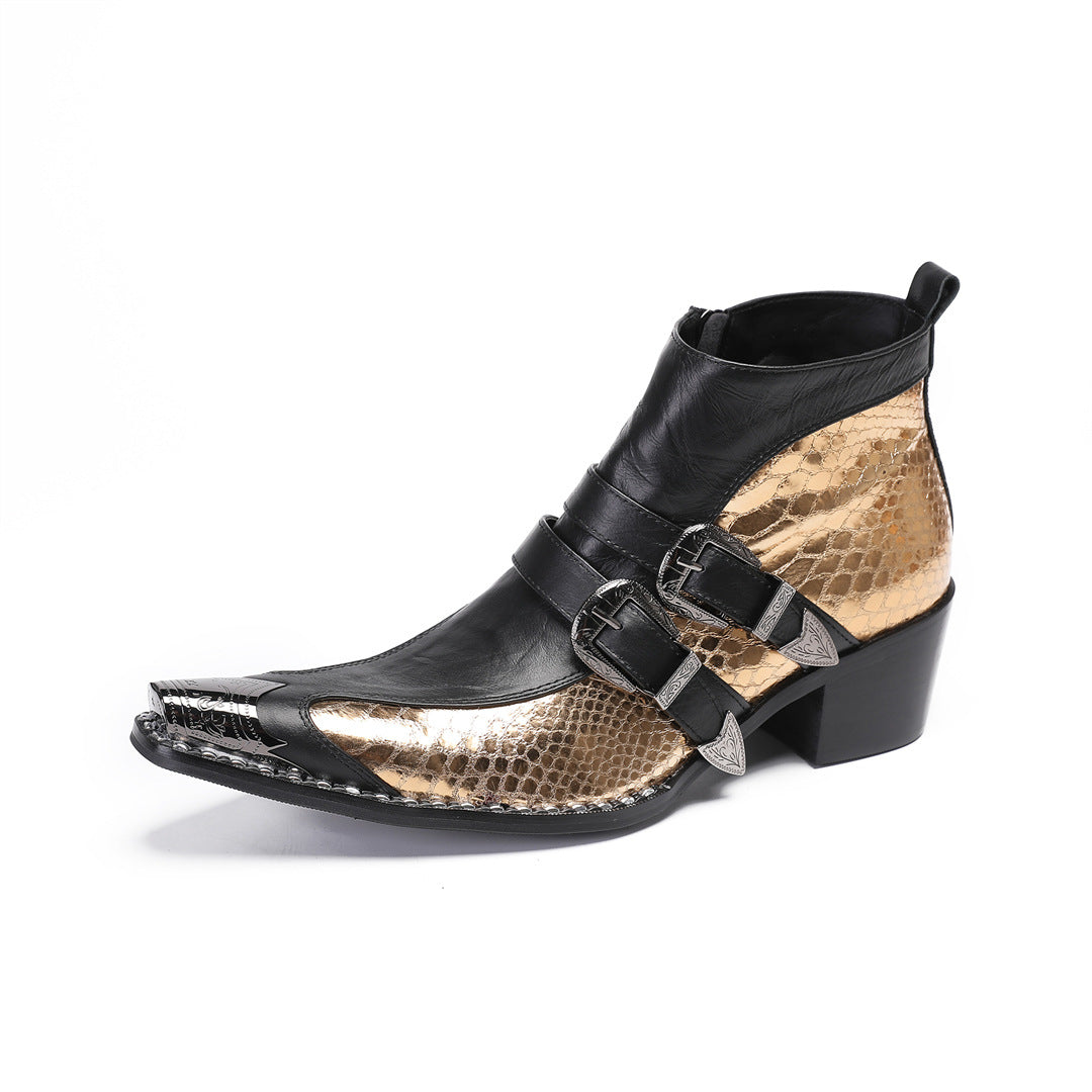 2024 autumn and winter fashion men's shoes fish scales gold glossy pointed leather shoes Korean version hair stylist nightclub performance shoes