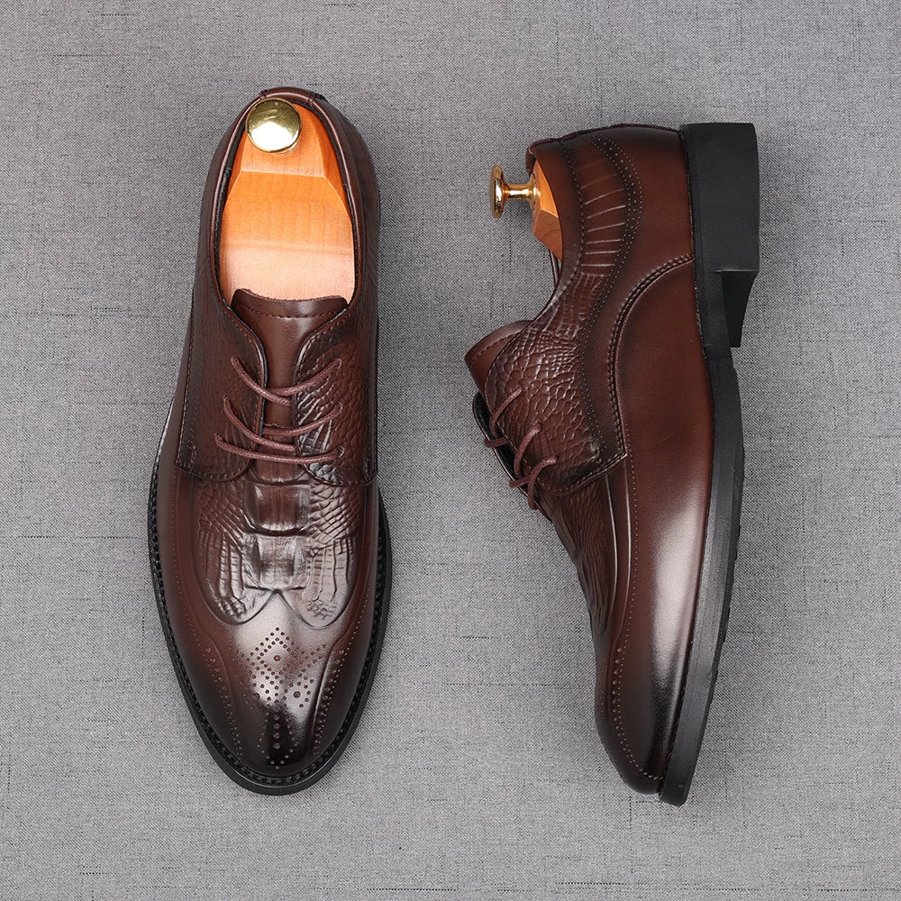 Men's Genuine Leather Derby Shoes, Height Increasing, Pointed Toe