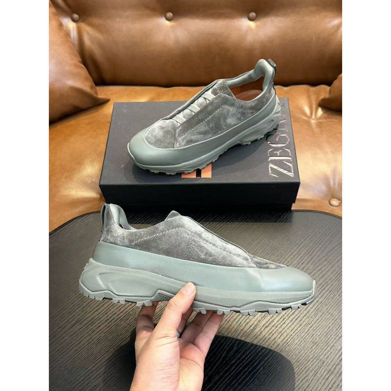 Cross-border zz men's suede casual shoes outdoor sports shoes cross elastic band thick sole light sole low ankle shoes men